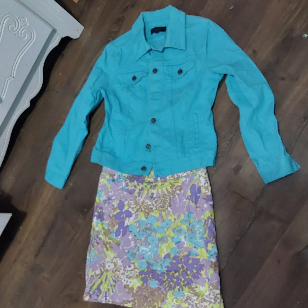 Talbott blue Jean jacket and skirt